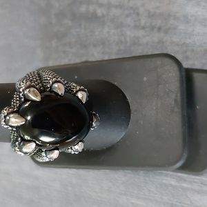 Sterling Silver Oxidized Eagle Claw Sz 9 Cabochon Ring 26mm H  23mm W